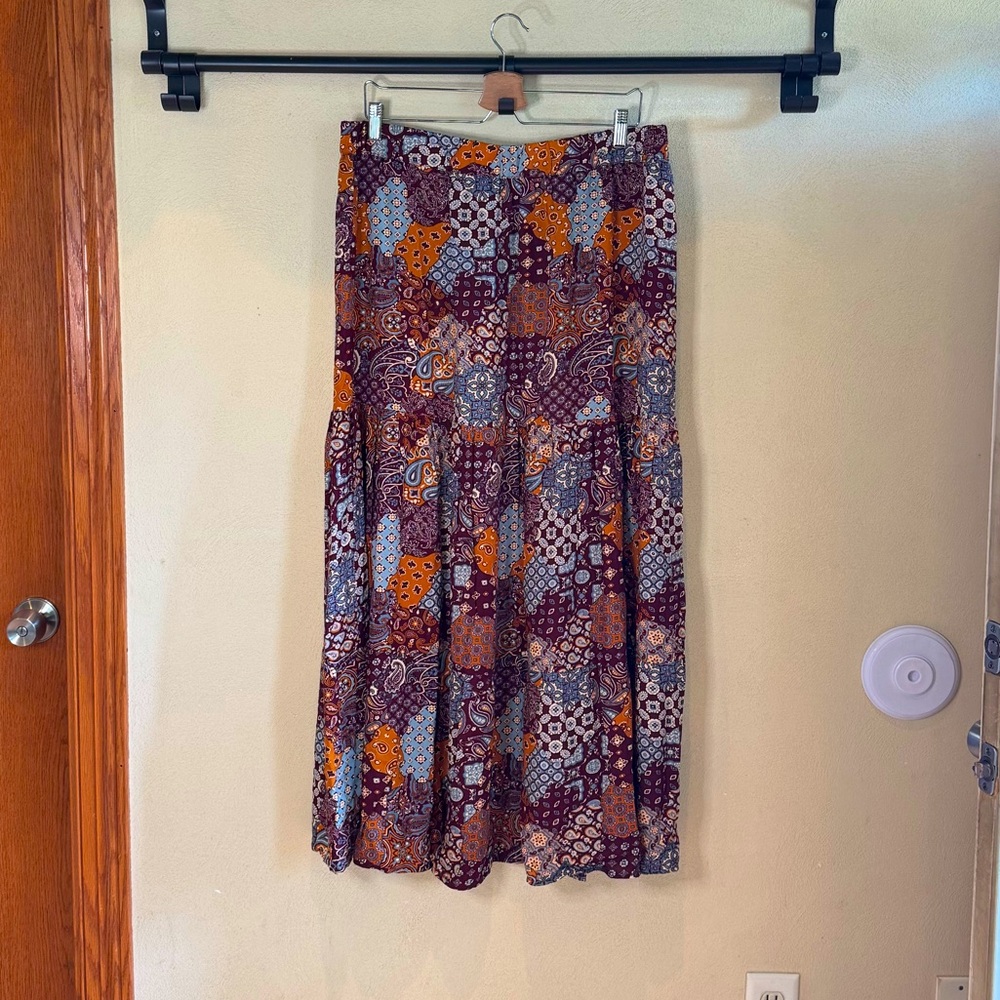 Earthbound Trading Co. Neutral Multi-Colored Boho Prairie Tiered Maxi Skirt XXL